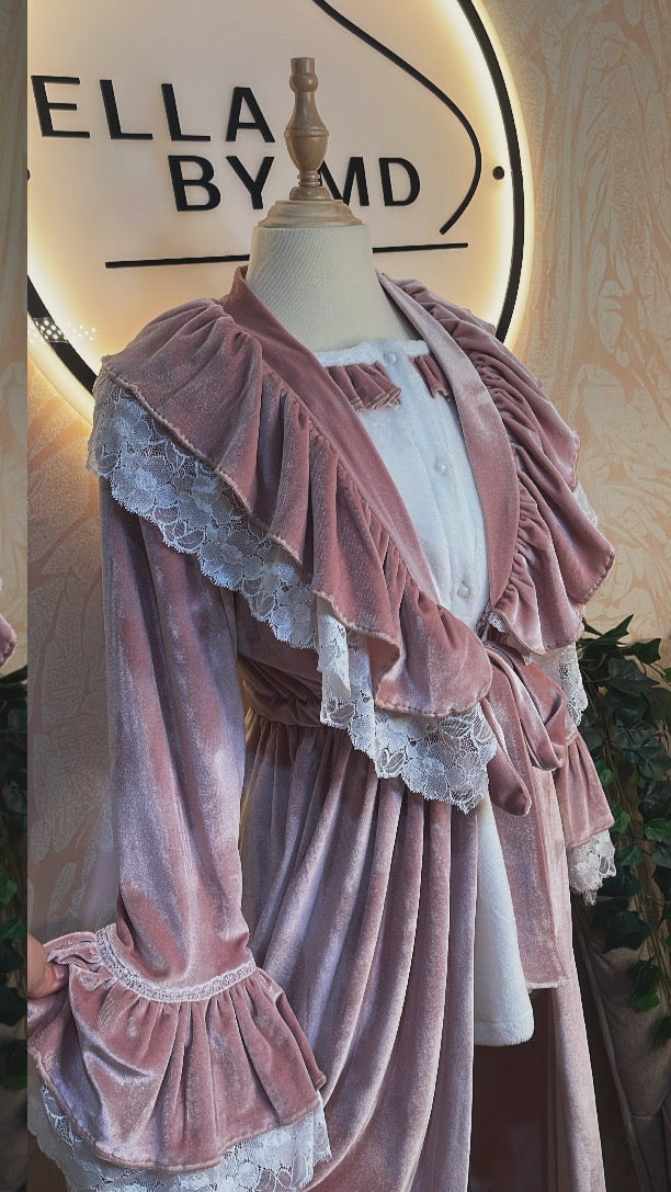 3 Pieces || avec peignoir long//   بيجامة ابيض بسروال و بنوار وردي طويل