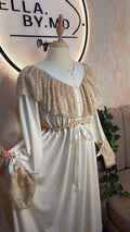 Robe Blanc Cassé avec Dentelle Bronze//Demi Saison//روب بيجامة بتفاصيل الدونتيل النحاسي