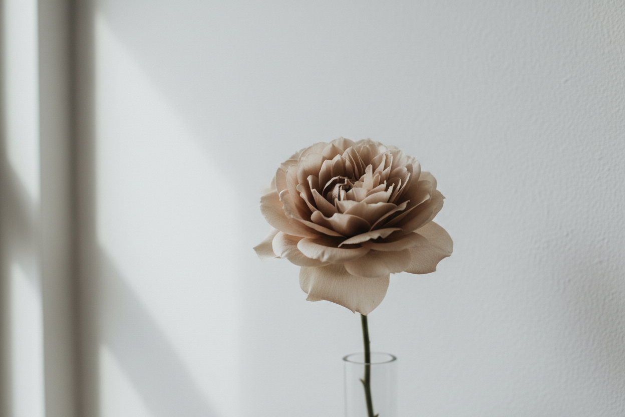 Nude flowe on white wal